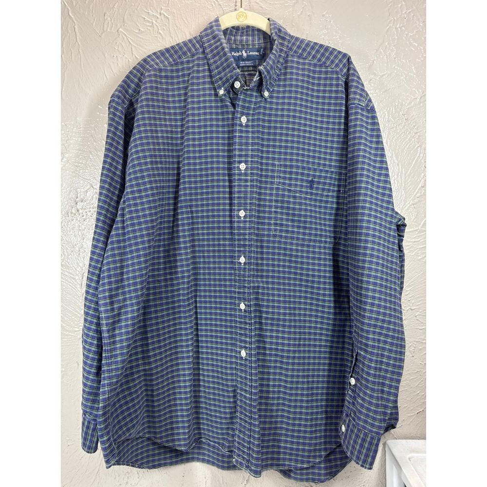 Ralph‎ Lauren Big Shirt 90s Purple Plaid Shirt Long Sleeve Button Up Size Large
